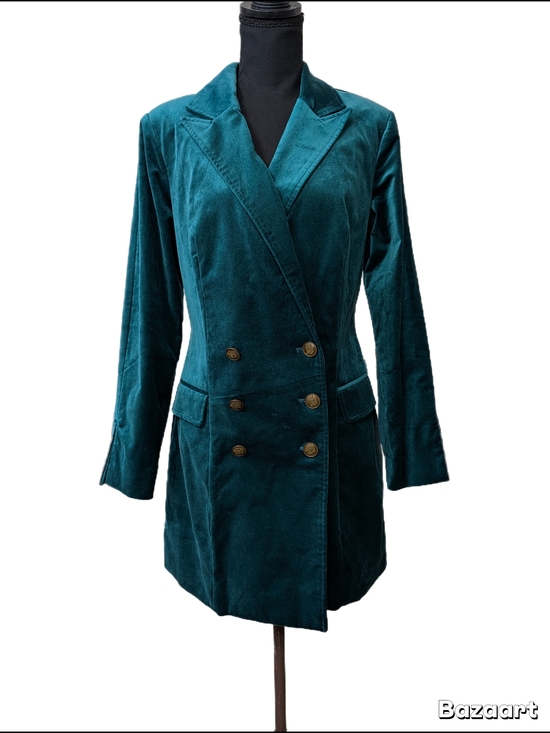 Maeve Jackets & Blazers - Anthropologie Maeve Teal Velvet Double-Breasted Blazer Coat Dress